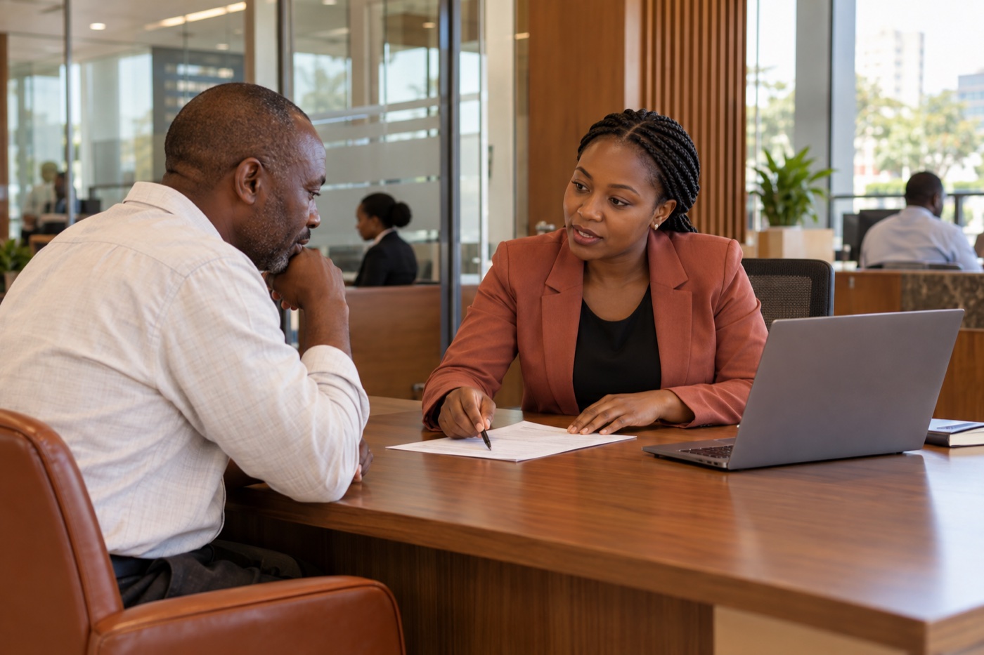 Banking adviser discussing account options with a customer